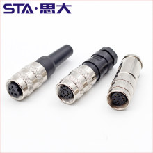 M16 C091 female 6pole 8pole straight  metal cable connector waterproof  crimp straight metal screw locking IP67